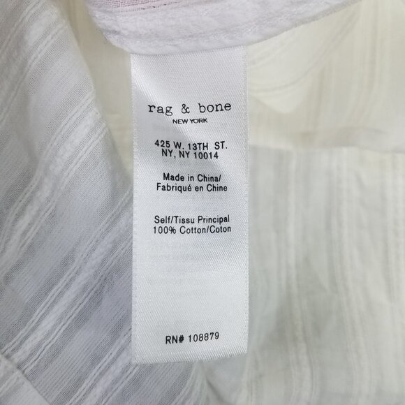 Rag & Bone Drew Blouse Women S Off Shoulder Smocked White Stripe Cotton Crop Top - Picture 11 of 15